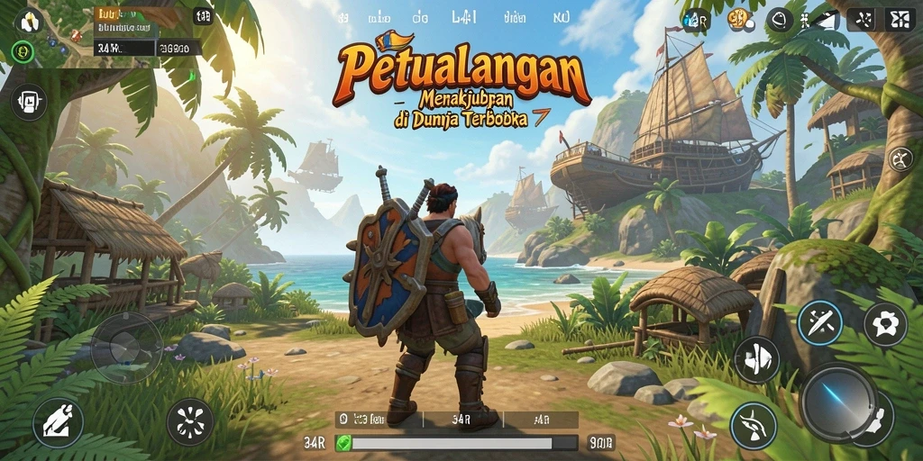 Gameplay 34R menunjukkan dunia terbuka yang luas dan interaktif.