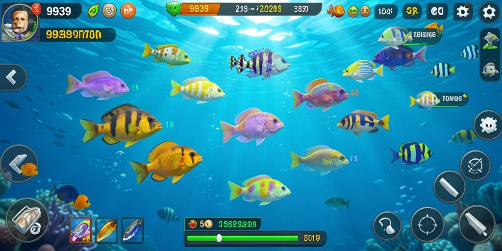 Screenshot gameplay 9939 menampilkan aksi tembak ikan yang seru.
