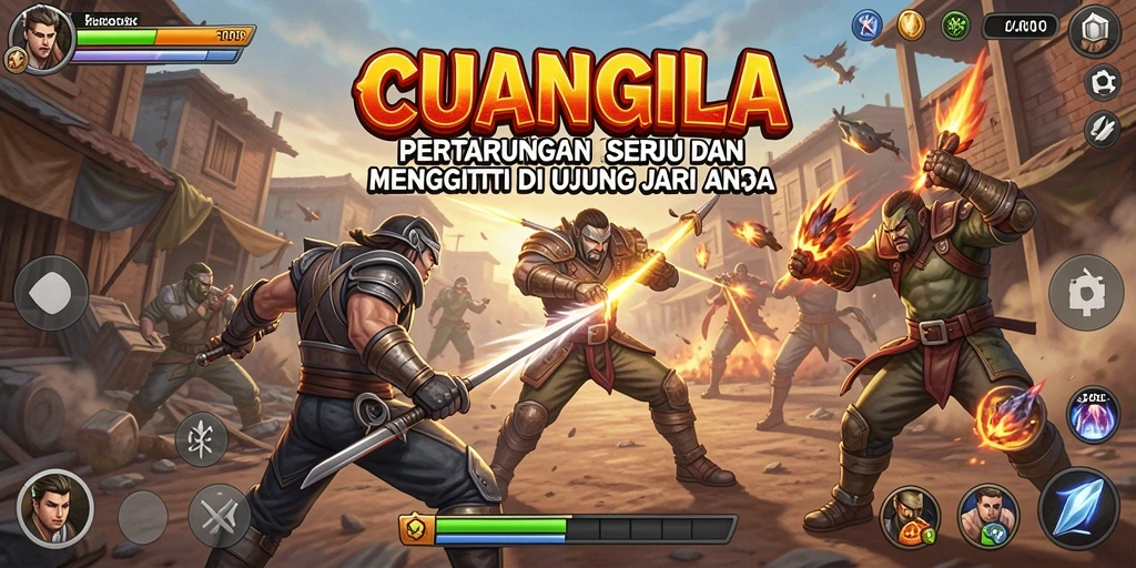Screenshot CUANGILA menampilkan aksi pertarungan yang mendebarkan dan karakter yang bersemangat.