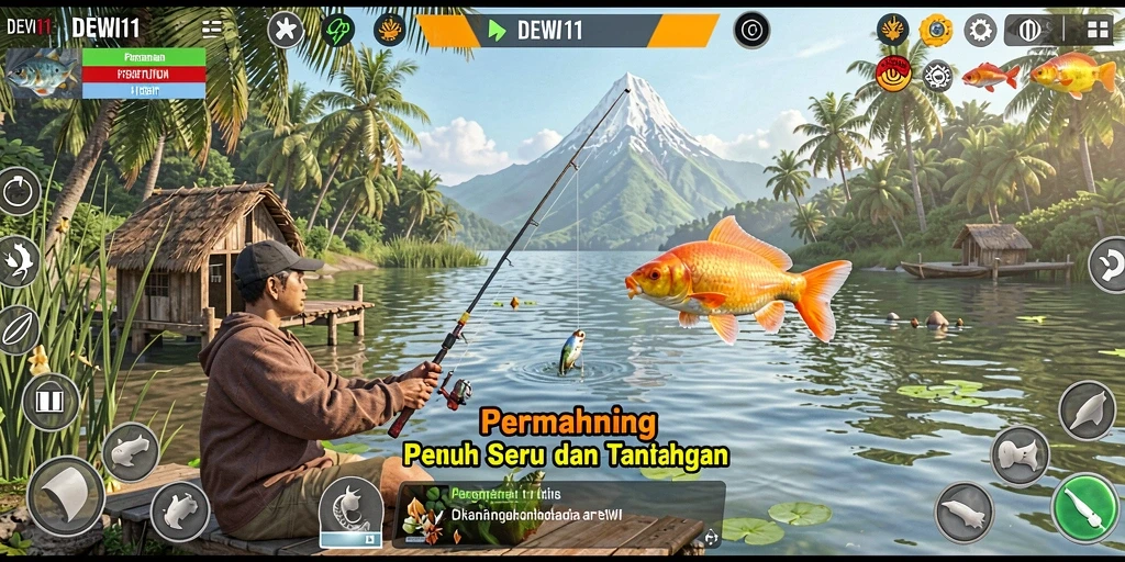 Screenshot menunjukkan pengalaman seru memancing di DEWI11.