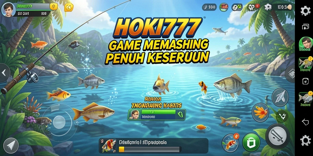 Tampilan gameplay seru dalam HOKI777 dengan berbagai lokasi memancing.