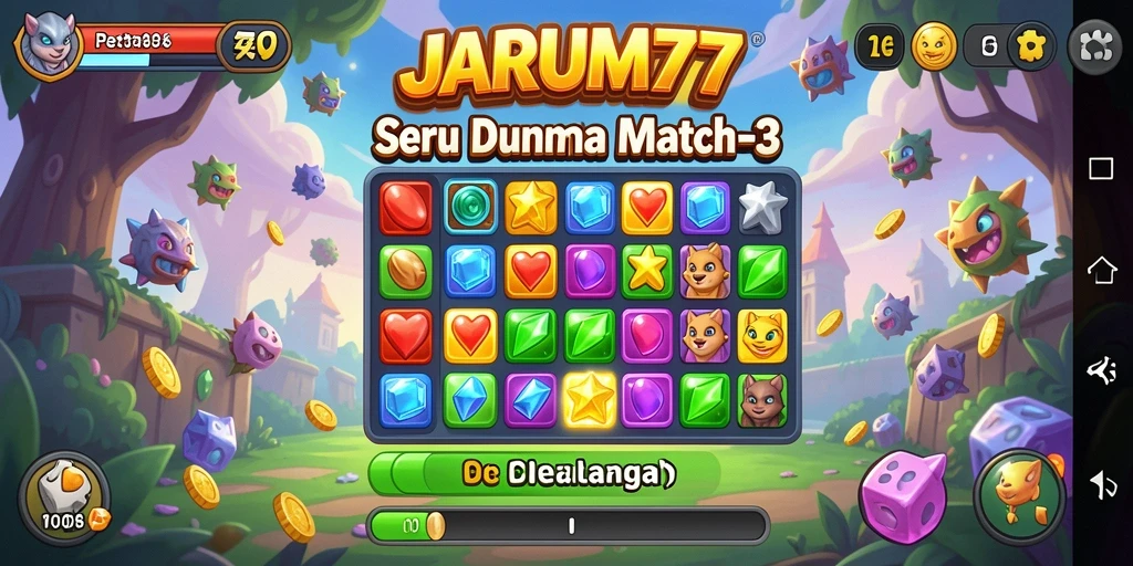 Screenshot JARUM77 menampilkan gameplay menantang dalam Match-3.