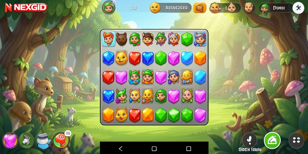 Tangkapan layar utama NEXGID menunjukkan gameplay yang penuh warna dan seru.