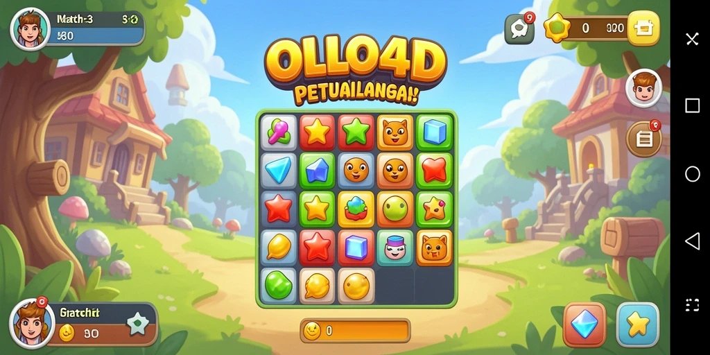 Screenshot utama OLLO4D menunjukkan gameplay seru dalam permainan Match-3.