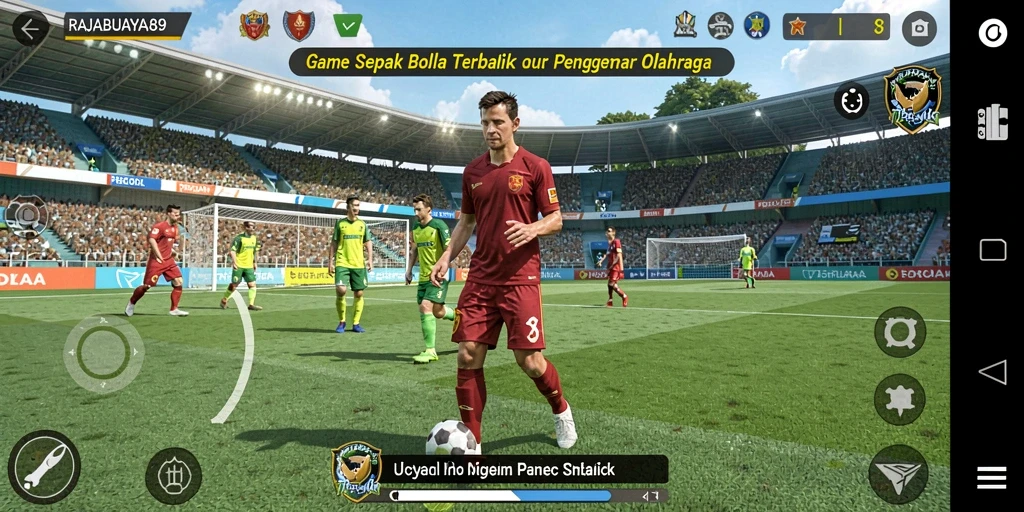Tangkapan layar gameplay <strong>RAJABUAYA89</strong> menunjukkan aksi sepak bola yang intens dan mendebarkan.