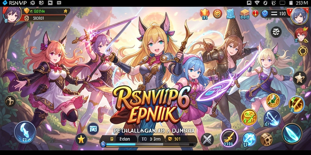 Tangkapan layar gameplay RSNVIP6 menampilkan karakter Anime dalam pertempuran yang seru.
