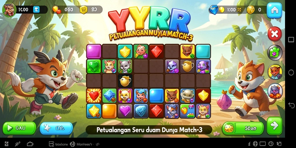 Tampilan gameplay YYRR yang menawan dan penuh warna dalam mode Match-3.