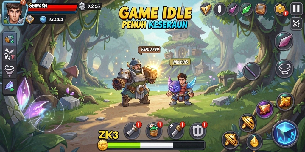 Tampilan gameplay ZK3 yang menarik dan penuh warna.